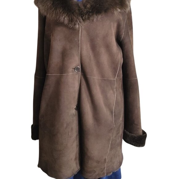 Olsen Europe Womens Lamb Fur Coat Size 10 Brown Shearling Button Closure Turkey - Picture 10 of 13